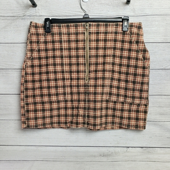 Wild‎ Fable Cream Black Rose Pink Plaid Corduroy Zipper Slip On Skirt Womens 18 - Picture 1 of 11